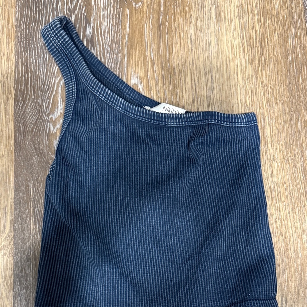 NikkiBiki One-Shoulder Ribbed Tank - Navy Blue